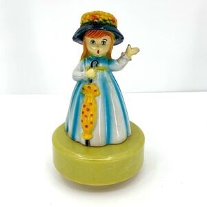 MCM 70s-80s Plastic Kitschy Musical Figurine Redhead with Umbrella & Hat